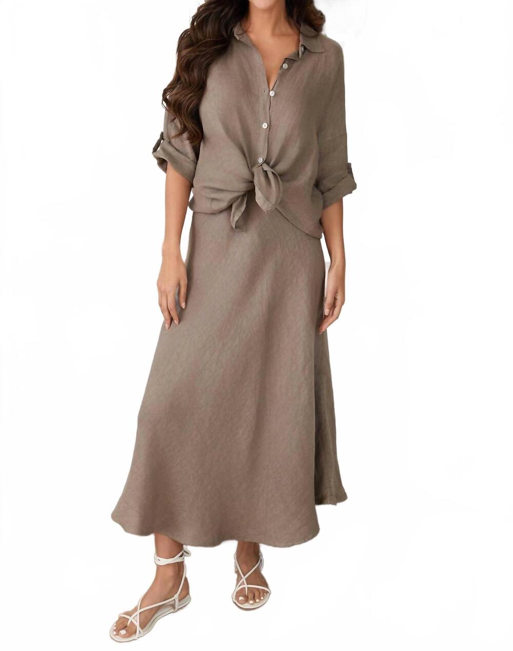 NEW MILIO MILANO button front roll sleeve linen shirt in mocha